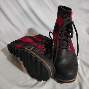 Sorel Black and Red Plaid Women's Combat Boots